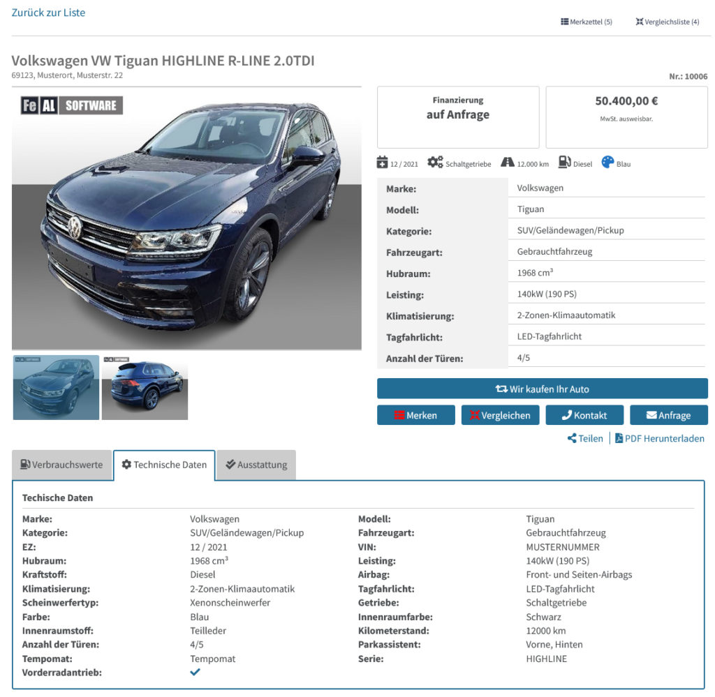 Fahrzeug-Detailseite - Fahrzeugdaten - Gebrauchtwagen ohne Leasing und Finanzierung