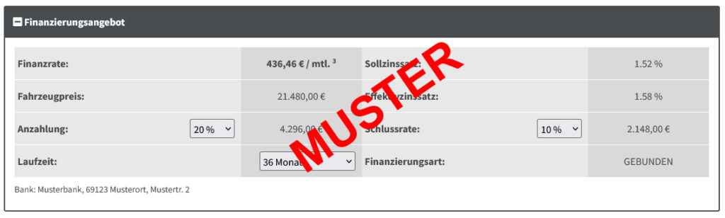 Fahrzeug-Detailseite - Fahrzeugdaten - Finanzierung Bereich