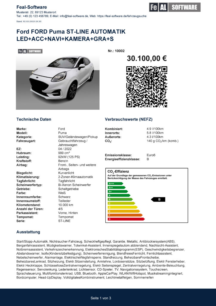 Fahrzeugdaten als PDF