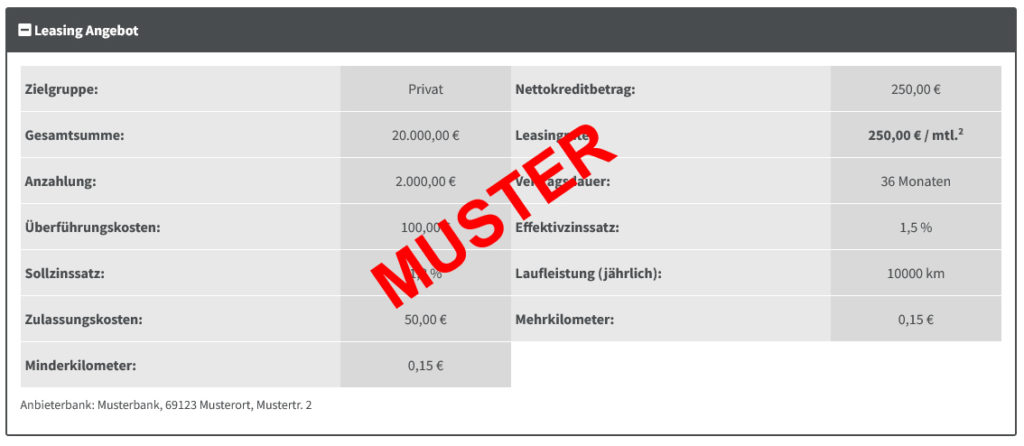 Fahrzeug-Detailseite - Fahrzeugdaten - Leasing Bereich