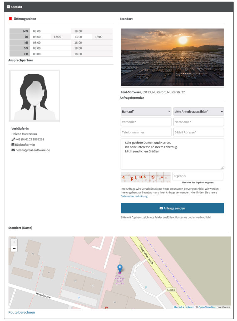 Fahrzeug-Detailseite - Fahrzeugdaten - Kontakt