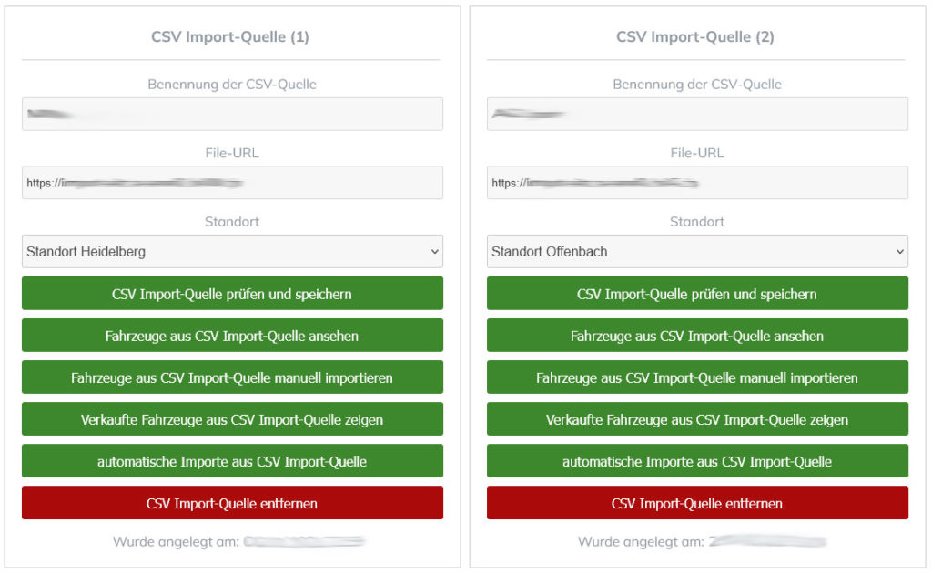 Fahrzeuge importieren aus CSV Datei