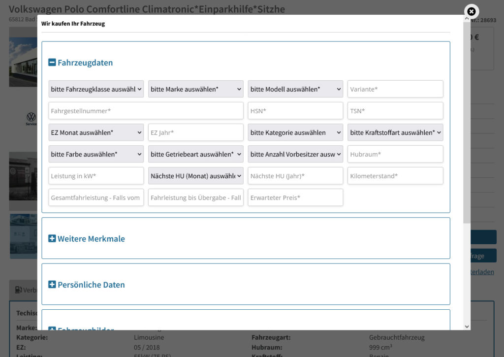 Fahrzeugankauf-Formular