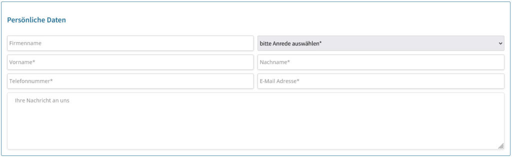 Das FEV24 Suchanfrage-Formular - persönliche Daten