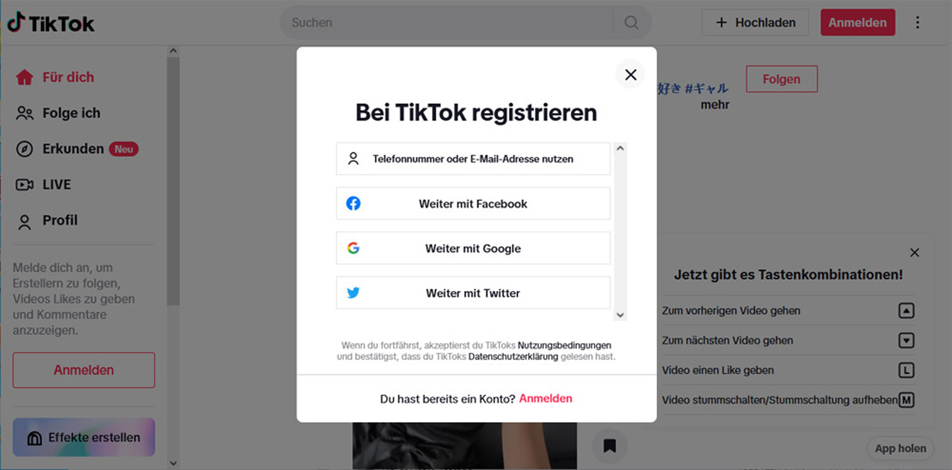 Registrieren Sie sich auf TikTok